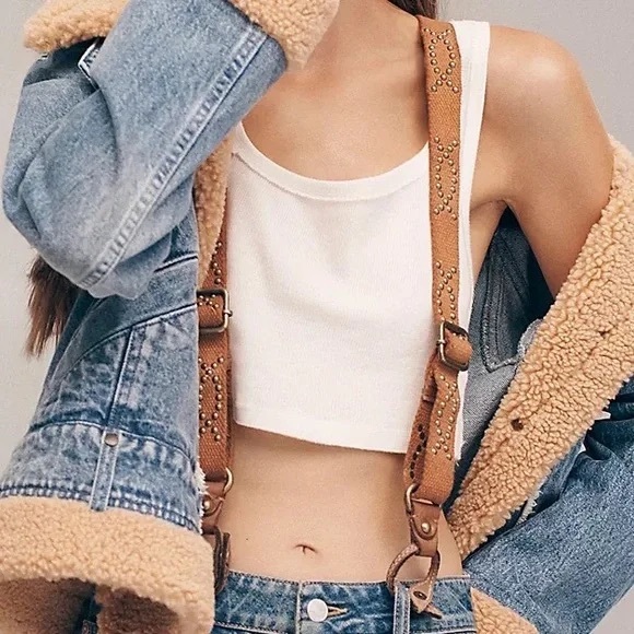 Free People | Suri Suspenders Studded Toffee NWT - Picture 1 of 7